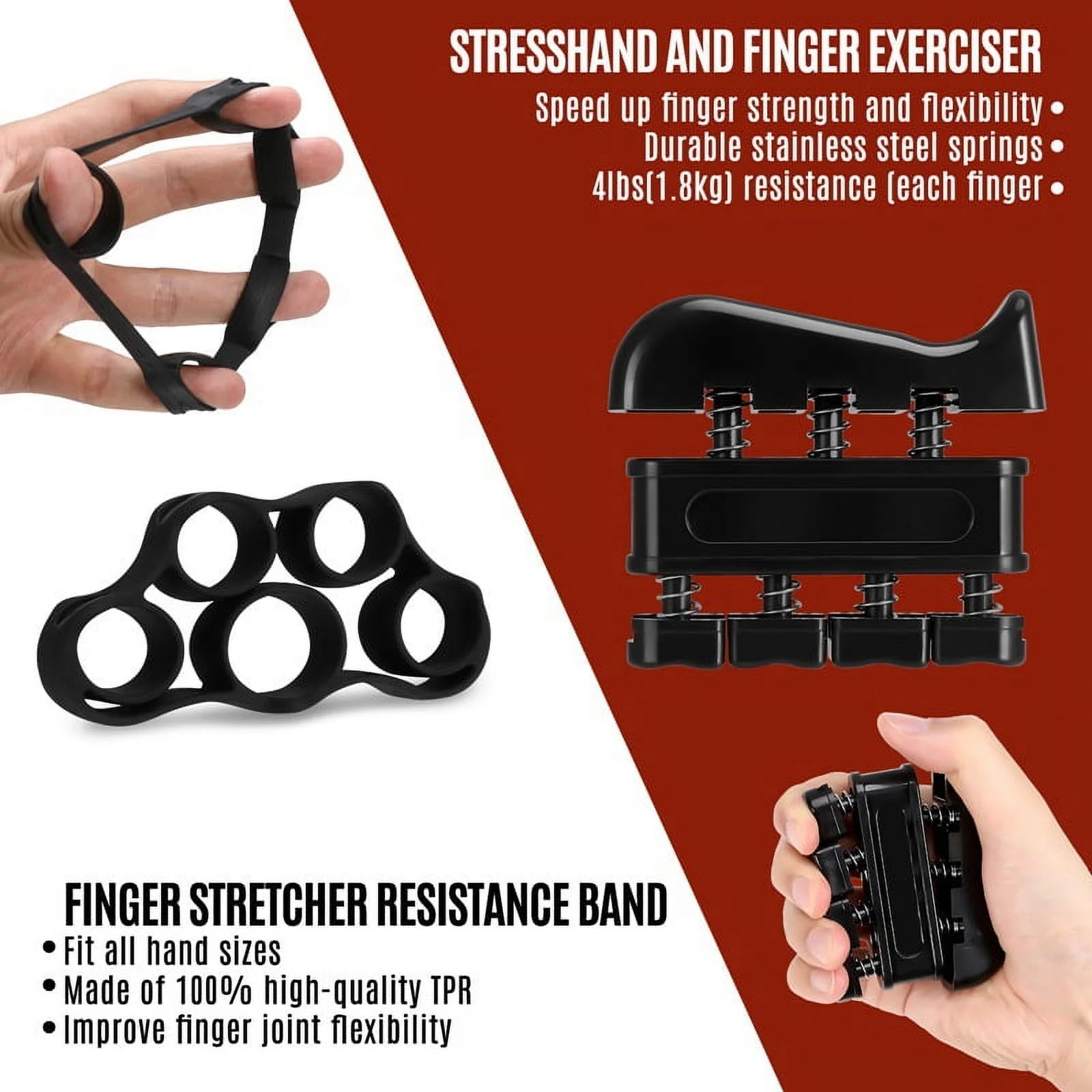 6 Pack Grip Strength Trainer Kit with Counter, Adjustable Resistance 10 to 132Lbs Hand Gripper, Hand Extension Exerciser and Forearm Workout Ring for Muscle Building and Injury Recover